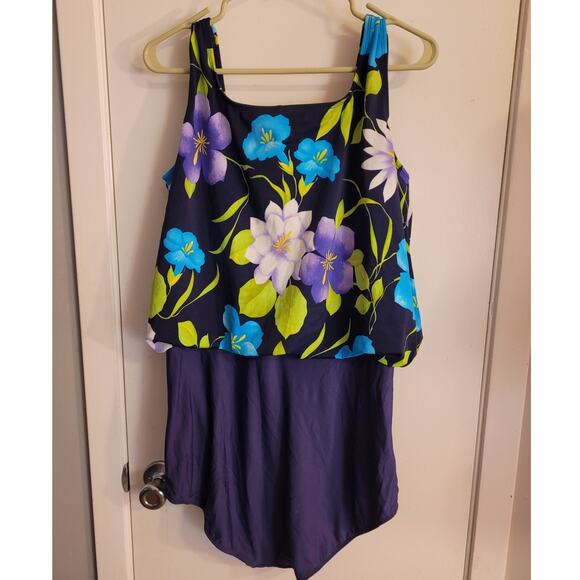 T.H.E. Swimwear Blue Floral Mastectomy One Piece Swimsuit 18 Modest Gardencore - Picture 3 of 7